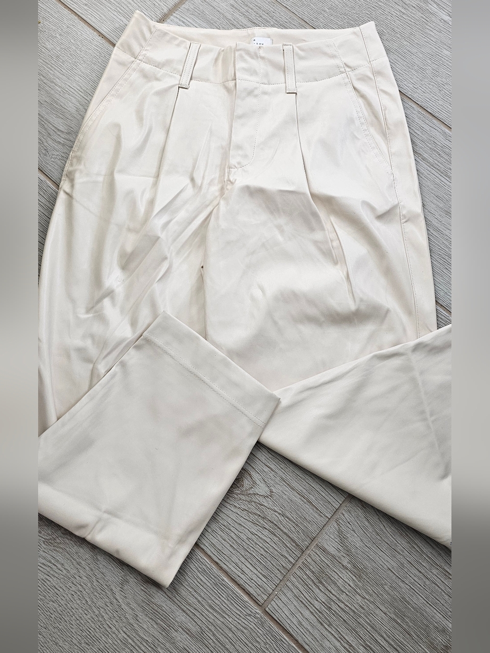 A New Day Cream Faux Leather Pleated Trousers - Size 4